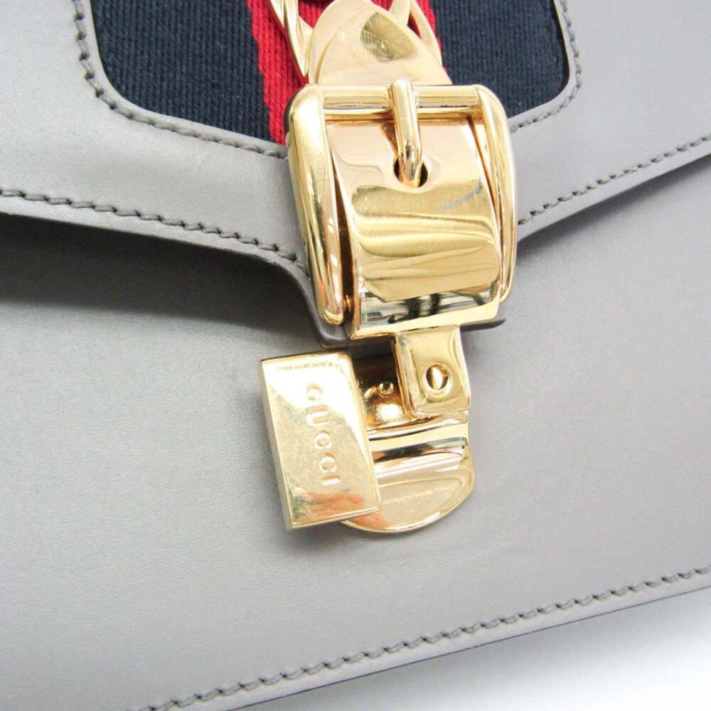 GUCCI Authentic Gray Leather Sylvie Shoulder Bag - Picture 11 of 16